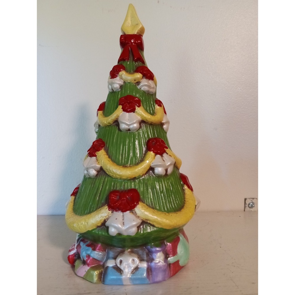Vintage Style Hand Painted Ceramic Christmas Tree Figurine with Presents Base 8"